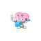 Cute and cool pink love balloon cartoon character performance with guitar