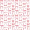 cute coquette aesthetic pattern seamless pink ribbon bow doodle outline isolated on white background