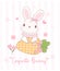 Cute Coquette bunny with bow and carrot Cartoon, sweet Retro Happy Easter spring animal