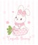Cute Coquette bunny with bow and carrot Cartoon, sweet Retro Happy Easter spring animal