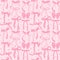 cute coquette ribbon bow pattern seamless doodle outline isolated on pink background