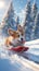 a cute corgi as it enjoys bobsledding with a cool face, its full body figure gliding down the snowy slope with a playful