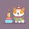 Cute corgi dog celebrate birthday vector cartoon character