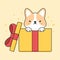 Cute corgi dog in a gift box