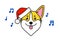 Cute corgi dog in santa claus hat sings carols