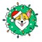 Cute corgi dog in santa hat with christmas lights