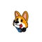 Cute corgi puppy with headphones on neck icon