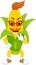 Cute corn cartoon standing with laughing and pointing finger