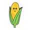 Cute corn cob character with face. Kawaii doodle corn cob isolated on white background.