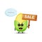 Cute corn mascot with the sales sign