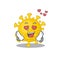 Cute corona virus diagnosis cartoon character showing a falling in love face