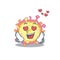 Cute coronaviridae virus cartoon character showing a falling in love face