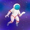 Cute cosmonaut cartoon character on deep space background