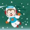 Cute cosmonaut monkey in a spacesuit flies in outer space.