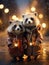 cute couple of animals are warmly dressed in winter, wrapped in cozy, natural fur or feathers. adorable huddle together