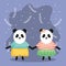 Cute couple bears panda with clothes characters