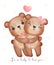 Cute couple brown teddy bears, boy and girl hug each other, Happy Valentine, adorable cartoon watercolor hand drawn vector