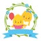 cute couple chicks animals wreath flowers