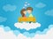 Cute Couple Dating On Clouds, Love, Romance, Kissing