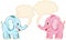 Cute couple elephants with speech balloons