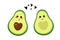 Cute couple of emojis avocado depicting a kiss, smile and hearts.