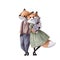 Cute couple of foxes with flowers, watercolor style illustration, valentines clipart with cartoon characters