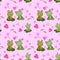 Cute couple green frog with heart shape seamless pattern.