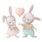 cute couple of hares with heart balloon, watercolor style illustration, valentines clipart with cartoon characters