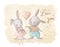 Cute couple of hares in love, watercolor style holiday card, valentines greetings with cartoon characters