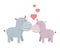 Cute couple hippos with hearts