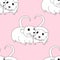 Cute couple of little rats seamless pattern on pink background, cartoon drawing funny pet, chinese zodiac animal, editable