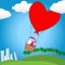 Cute couple in love flying on a hot air balloon