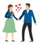 Cute couple in love. Girl and guy hold hands. Valentines Day, love and friendship vector illustration. Lovers walk