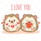 The cute couple love of hedgehog on the white background and pink polka dot. The character of cute hedgehog holding a heart. The c