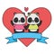 cute couple panda animals heart love ribbon