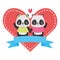 cute couple panda animals heart love ribbon