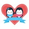 cute couple penguin animals heart love ribbon