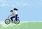 Cute couple riding bicycle in the park, hand drawn, vector