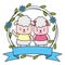 cute couple sheep animals wreath flowers