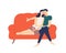 Cute couple sitting on sofa and drinking wine during romantic date. Portrait of boyfriend and girlfriend spending time
