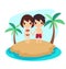 Cute couple swimming suit sand ocean isolated