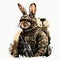 Cute and Courageous Rabbit Commando Design for Stock Photos - Generative AI