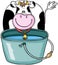 Cute cow with bucket with water