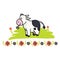 Cute cow daisy cartoon vector illustration motif set