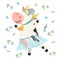 Cute cow dancing in blue skirt. Set of cute Cows character in various poses