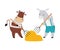 Cute Cow and Donkey as Farm Animal on Ranch Gathering Hay with Pitchfork Vector Illustration