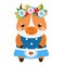 Cute cow in dress and flower wreath. Cartoon kawaii animal character. Vector illustration for kids and babies fashion