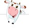 Cute Cow Peeking Out from Behind a White Surface - Vector