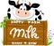 Cute Cow Smiling on Wooden Board Logo - Vector Illustration