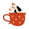 Cute Cow in Teacup, Adorable Little Calf Animal Sitting in Coffee Mug Cartoon Vector Illustration